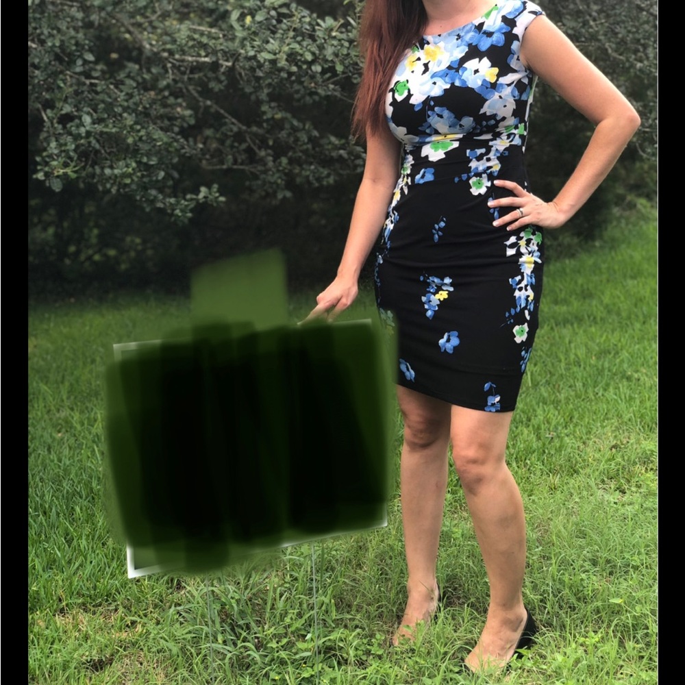 ralph Lauren size 14 W womens dress black with floral designs